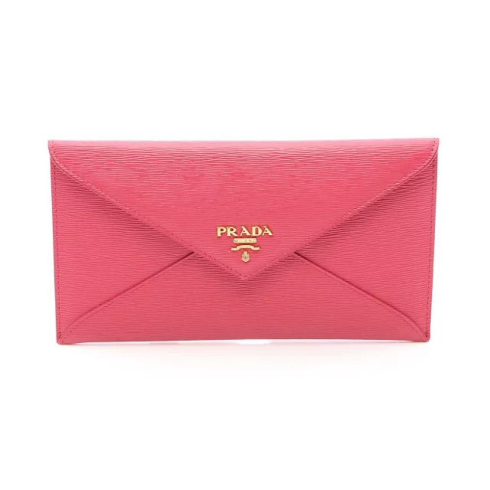 Prada VITELLO MOVE Envelope Bi fold Long Wallet Leather Pink